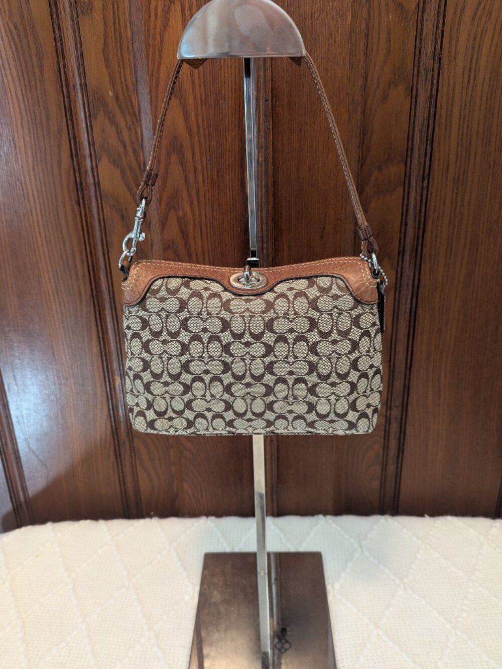 Coach Turnlock Brown Signature Wristlet Mini bag